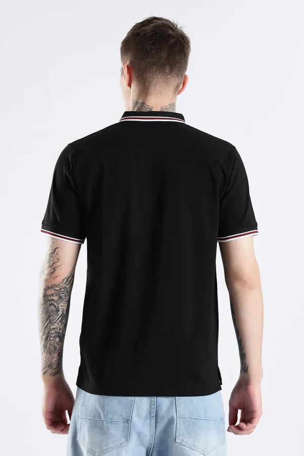 Black_100%_Pure_Cotton_Spandex_Blend_Polo_T-Shirt_For_Men
