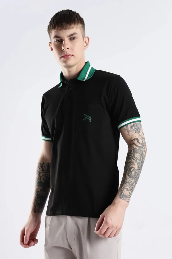 Emerald_100%_Pure_Cotton_Spandex_Blend_Stallion_Black_Polo_T-Shirt_For_Men