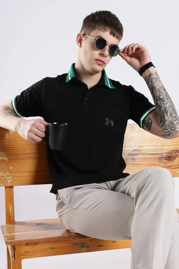 Emerald_100%_Pure_Cotton_Spandex_Blend_Stallion_Black_Polo_T-Shirt_For_Men