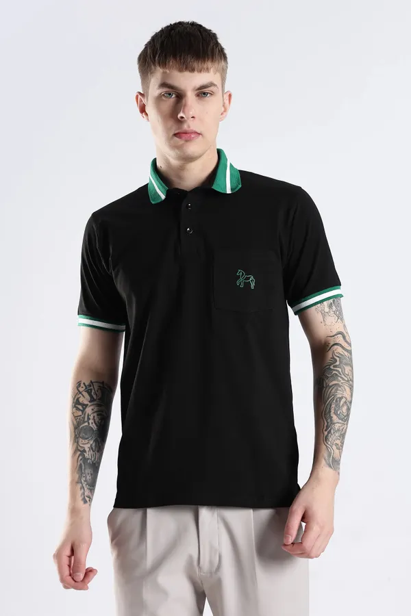 Emerald_100%_Pure_Cotton_Spandex_Blend_Stallion_Black_Polo_T-Shirt_For_Men