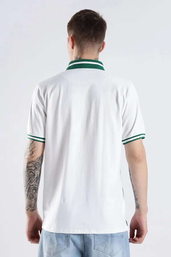 Emerald_Green_100%_Pure_Cotton_Spandex_Blend_Stallion_White_Polo_T-Shirt_For_Men