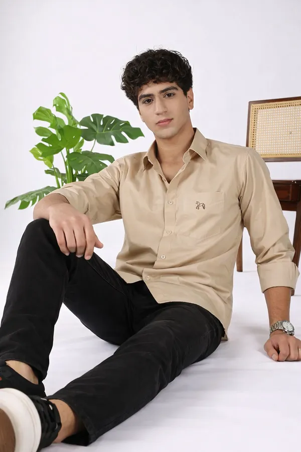 Light_Beige_Full_Sleeve_100%_Pure_Giza_Cotton_Shirt_For_Men