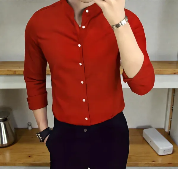 Red_Chinese_Collar_Stylish_Formal_Shirts_For_Men
