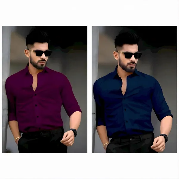 Wine_And_Navy_Blue_Premium_Cotton_Stylish_Shirts_For_Men(Pack_Of_2)