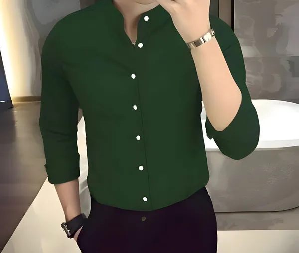 Bottle_Green_And_White_Chinese_Collar_Stylish_Formal_Shirts_For_Men(Pack_Of_2)