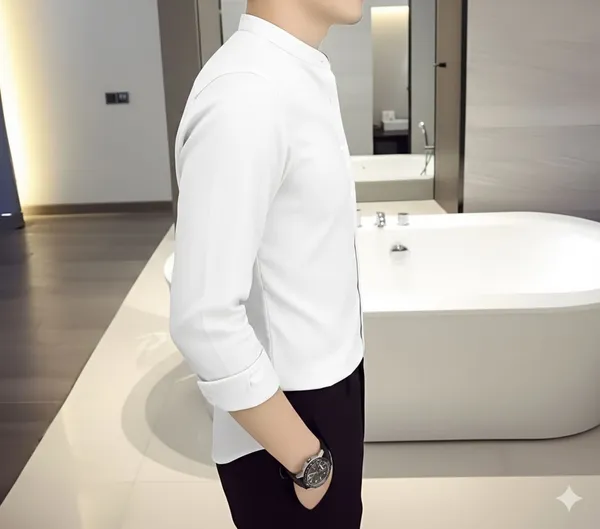Bottle_Green_And_White_Chinese_Collar_Stylish_Formal_Shirts_For_Men(Pack_Of_2)
