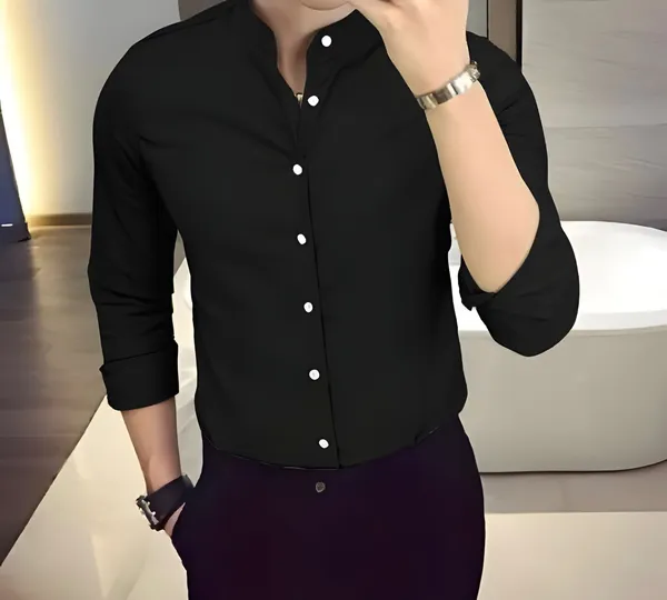 Black_Chinese_Collar_Stylish_Formal_Shirts_For_Men