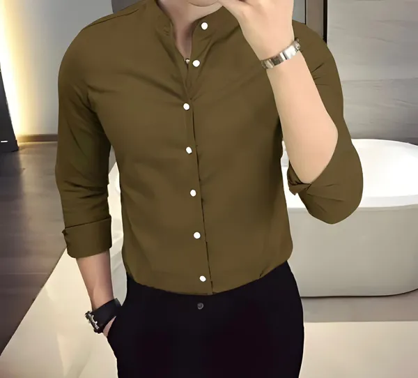 Brown_Chinese_Collar_Stylish_Formal_Shirts_For_Men