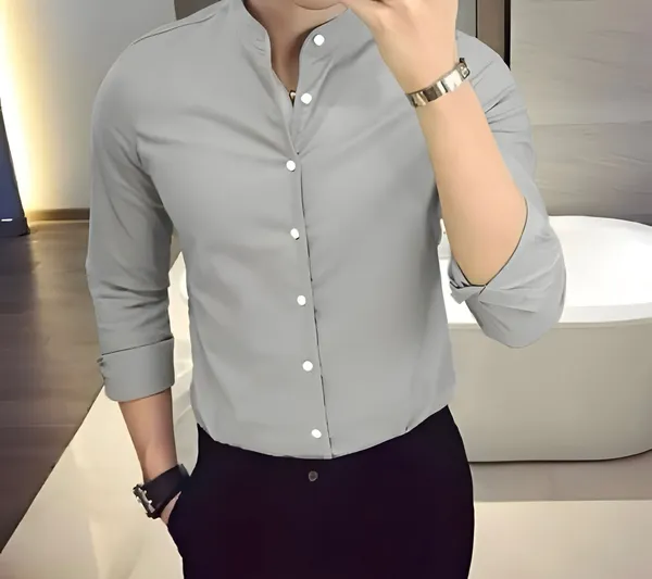 Grey_Chinese_Collar_Stylish_Formal_Shirts_For_Men