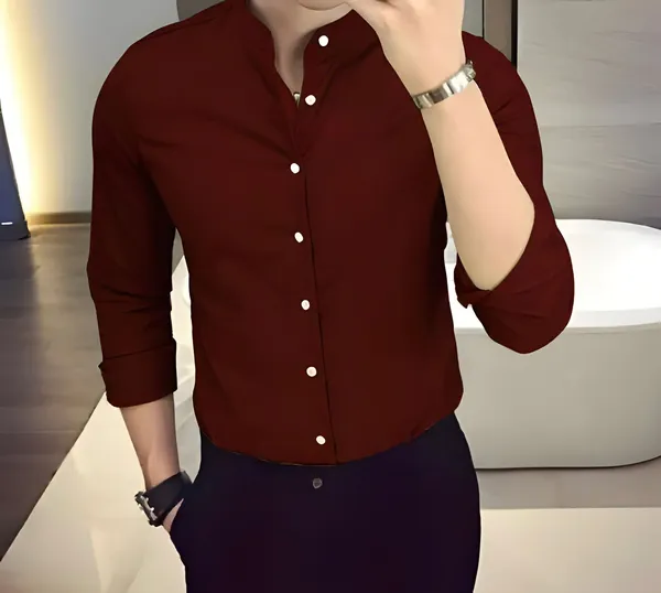 Maroon_Chinese_Collar_Stylish_Formal_Shirts_For_Men