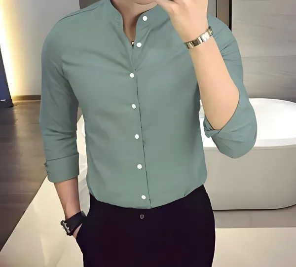 Sage_Green_Chinese_Collar_Stylish_Formal_Shirts_For_Men