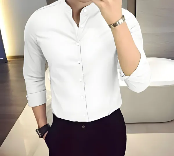 White_Chinese_Collar_Stylish_Formal_Shirts_For_Men