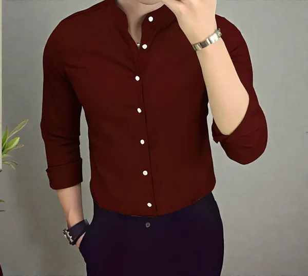 Maroon_Chinese_Collar_Stylish_Formal_Shirts_For_Men