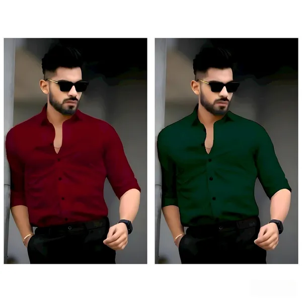 Bottle_Green_And_Maroon_Stylish_Premium_Cotton_Shirts_For_Men_(Pack_of_2)