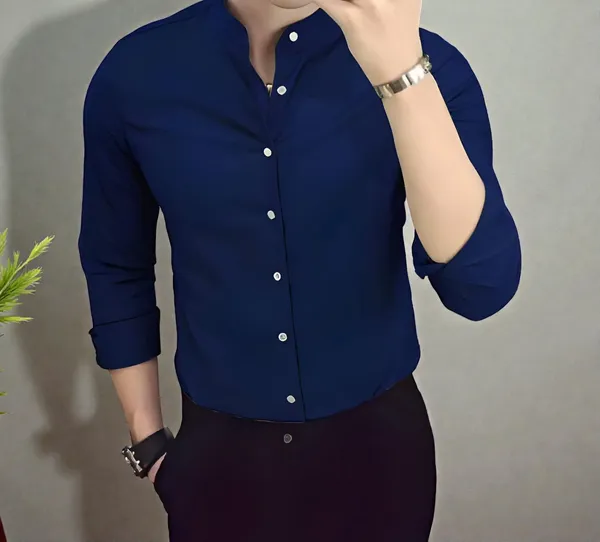 Navy_Blue_Chinese_Collar_Stylish_Formal_Shirts_For_Men