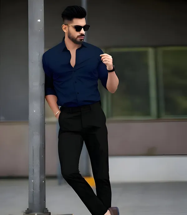 Wine_And_Navy_Blue_Premium_Cotton_Stylish_Shirts_For_Men(Pack_Of_2)