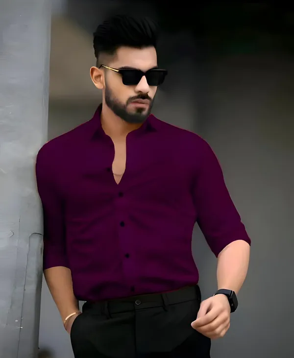 Wine_And_Navy_Blue_Premium_Cotton_Stylish_Shirts_For_Men(Pack_Of_2)