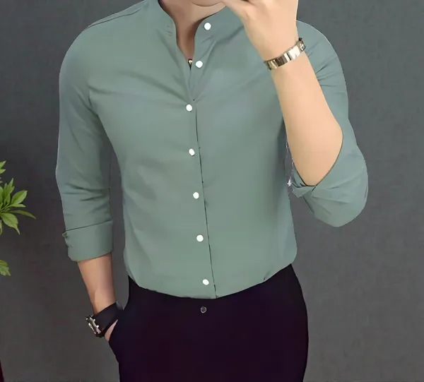 Sage_Green_Chinese_Collar_Stylish_Formal_Shirts_For_Men