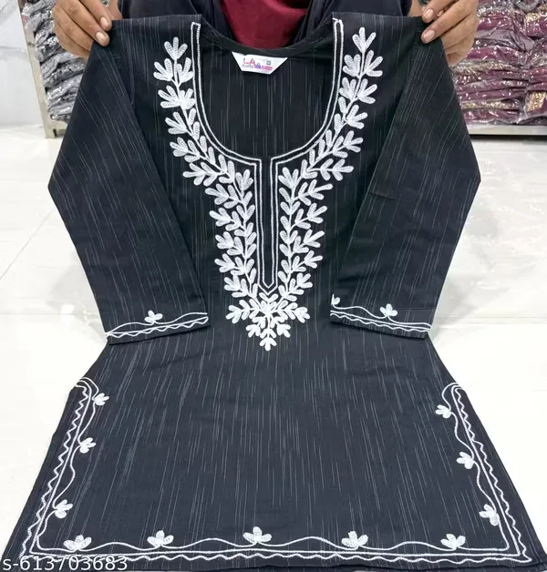 Black_Khadi_Cotton_Premium_Woolen_Embroidery_Short_Kurta_For_Women