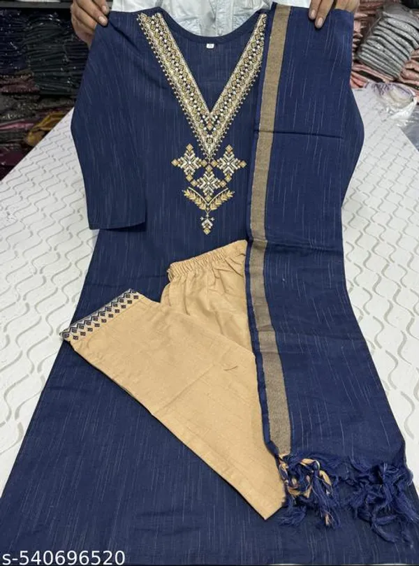 Navy_Blue_Khadi_Cotton_Premium_Trendy_Kurta_Set_For_Women