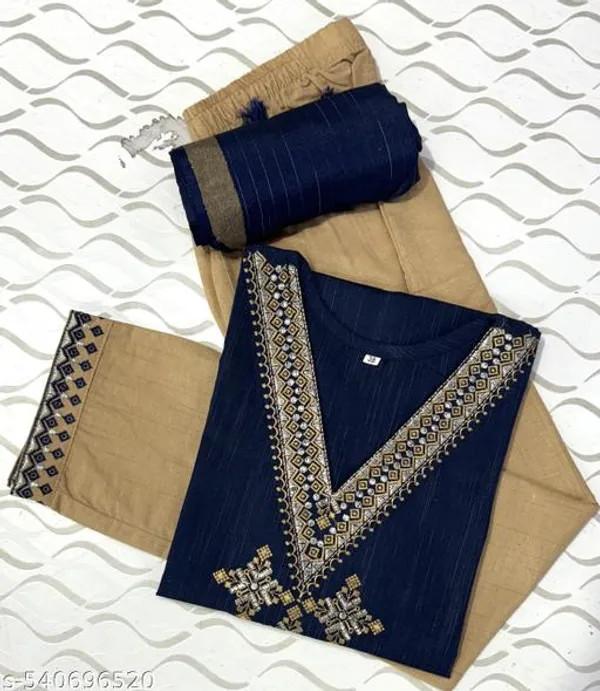 Navy_Blue_Khadi_Cotton_Premium_Trendy_Kurta_Set_For_Women