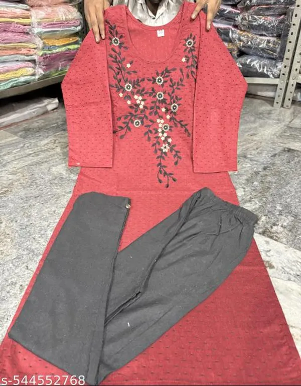 Red_Khadi_Cotton_Premium_Trendy_Kurta_Set_For_Women