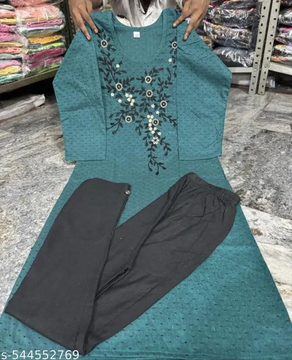 Blue_Khadi_Cotton_Premium_Trendy_Kurta_Set_For_Women