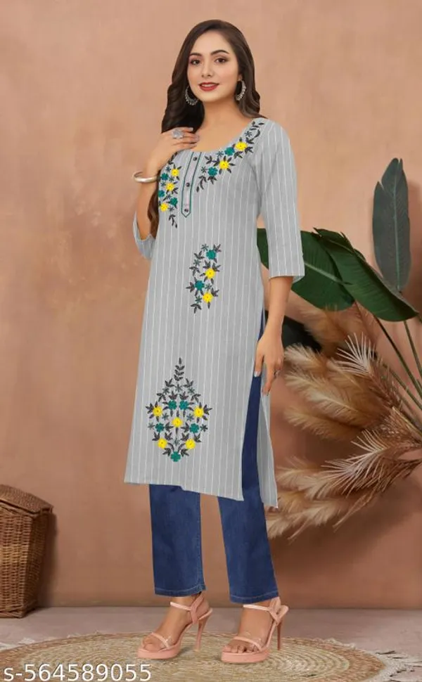 Grey_Khadi_Cotton_Premium_Laiba_Collection_Kurti_Set_For_Women