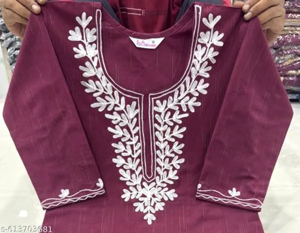 Purple_Khadi_Cotton_Premium_Woolen_Embroidery_Short_Kurta_For_Women