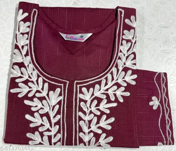 Purple_Khadi_Cotton_Premium_Woolen_Embroidery_Short_Kurta_For_Women