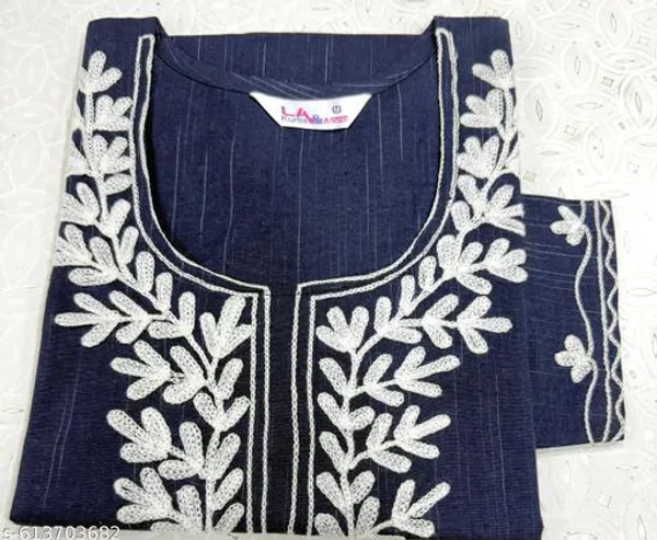 Blue_Khadi_Cotton_Premium_Woolen_Embroidery_Short_Kurta_For_Women
