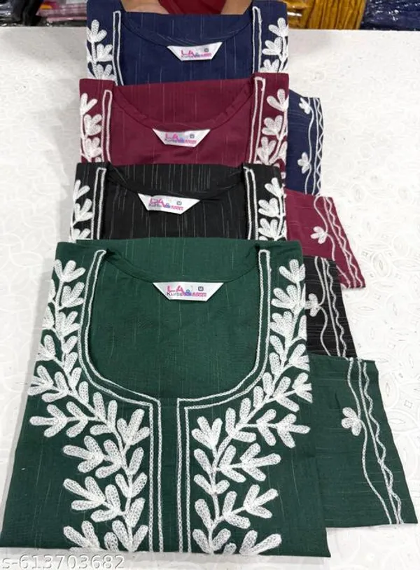 Blue_Khadi_Cotton_Premium_Woolen_Embroidery_Short_Kurta_For_Women