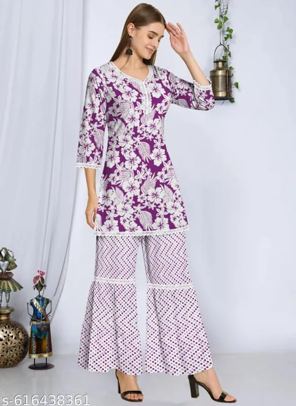 Purple_Khadi_Cotton_Premium_Trendy_Kurti_Palazzo_Set_For_Women