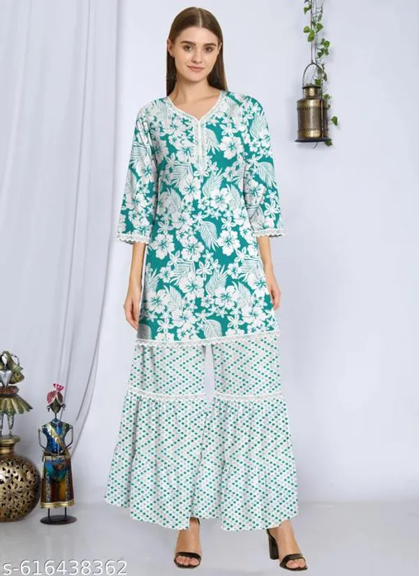 Green_Khadi_Cotton_Premium_Trendy_Kurti_Palazzo_Set_For_Women