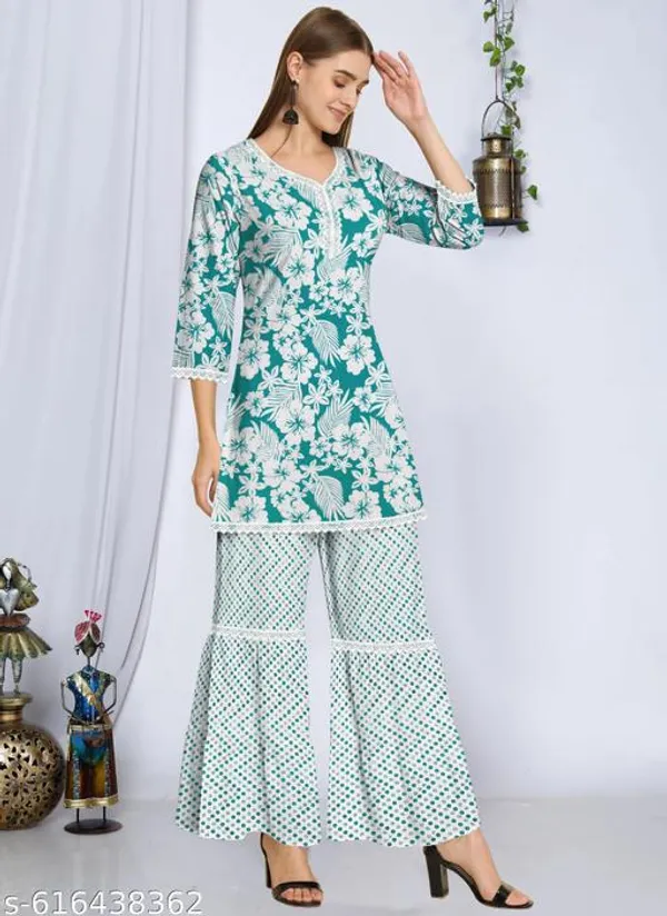 Green_Khadi_Cotton_Premium_Trendy_Kurti_Palazzo_Set_For_Women