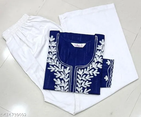 Blue_Khadi_Cotton_Premium_Trendy_Kurti_Palazzo_Set_For_Women