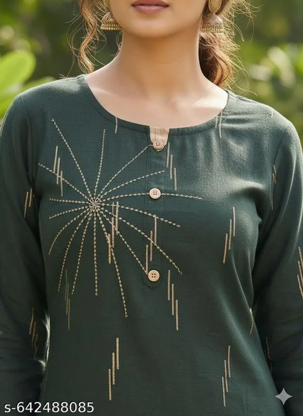 Green_Khadi_Cotton_Premium_Trendy_Kurta_For_Women