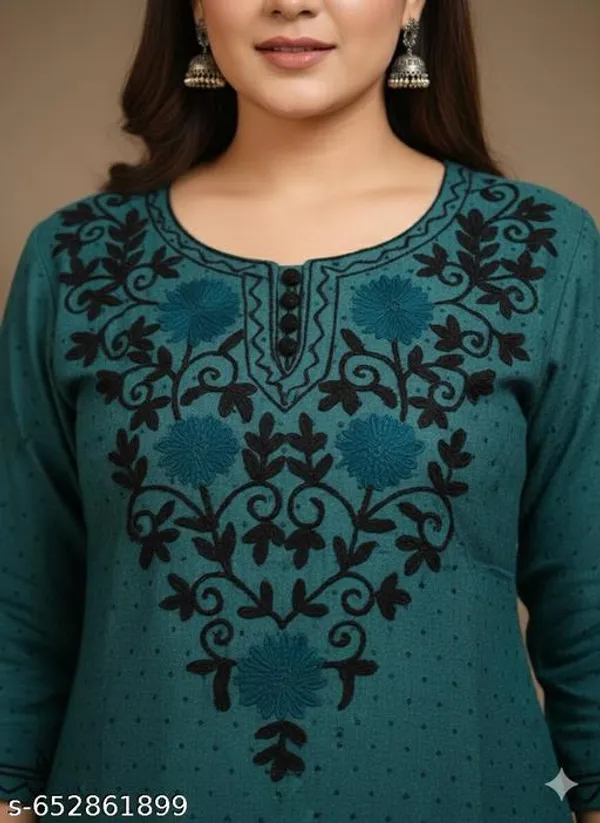 Green_Khadi_Cotton_Premium_Trendy_Kashmiri_Embroidery_Kurti_Set_For_Women