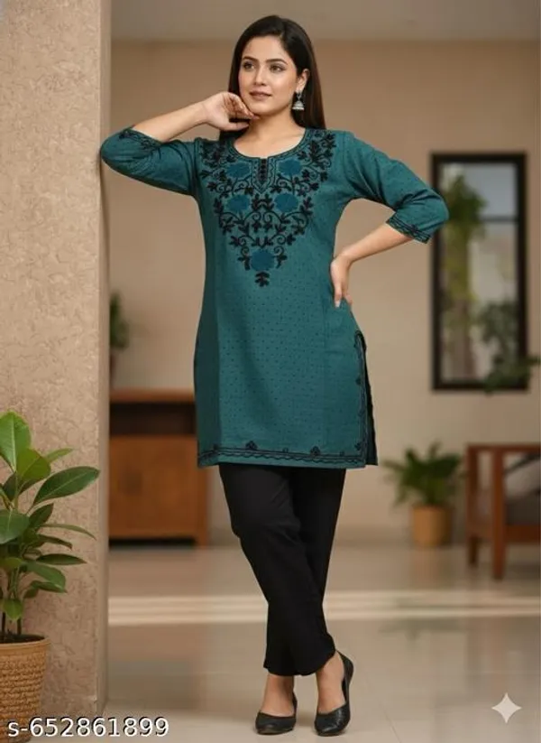 Green_Khadi_Cotton_Premium_Trendy_Kashmiri_Embroidery_Kurti_Set_For_Women