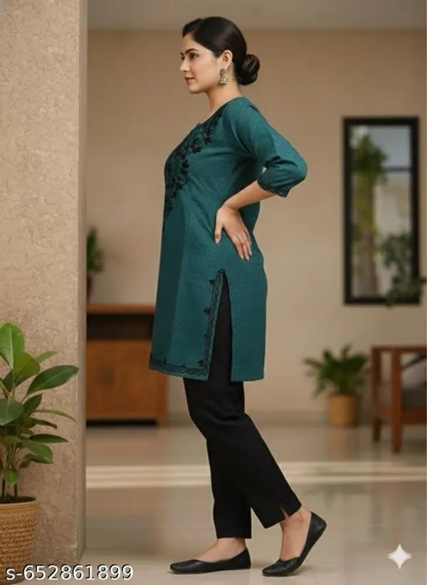 Green_Khadi_Cotton_Premium_Trendy_Kashmiri_Embroidery_Kurti_Set_For_Women