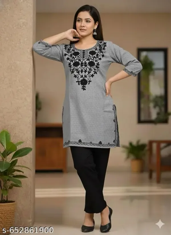 Grey_Khadi_Cotton_Premium_Trendy_Kashmiri_Embroidery_Kurti_Set_For_Women