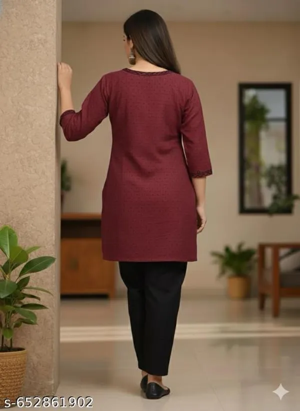 Maroon_Khadi_Cotton_Premium_Kashmiri_Embroidery_Kurti_Set_For_Women