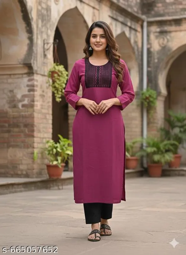 Burgundy_Khadi_Cotton_Premium_Woolen_Embroidery_Kurta_For_Women