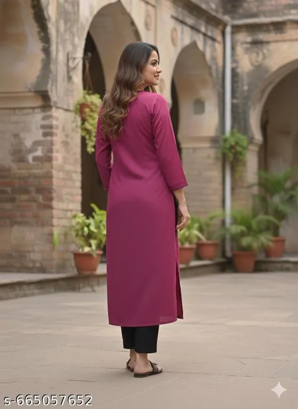 Burgundy_Khadi_Cotton_Premium_Woolen_Embroidery_Kurta_For_Women