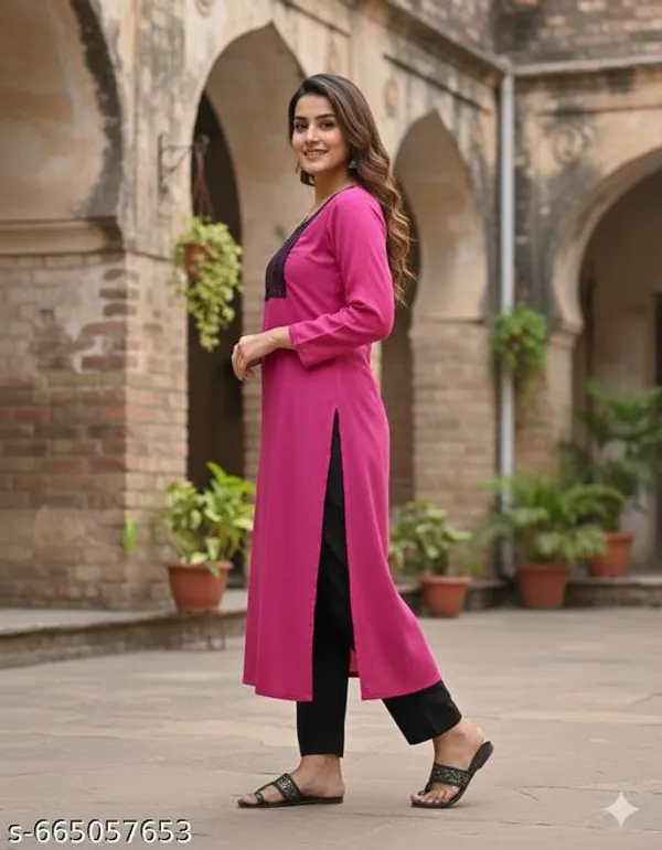 Pink_Khadi_Cotton_Premium_Woolen_Embroidery_Kurta_For_Women