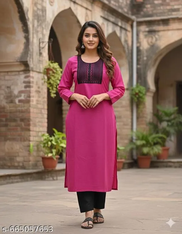 Pink_Khadi_Cotton_Premium_Woolen_Embroidery_Kurta_For_Women