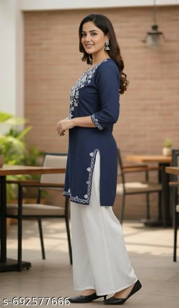 Blue_Khadi_Cotton_Premium_Trendy_Kurti_Set_For_Women