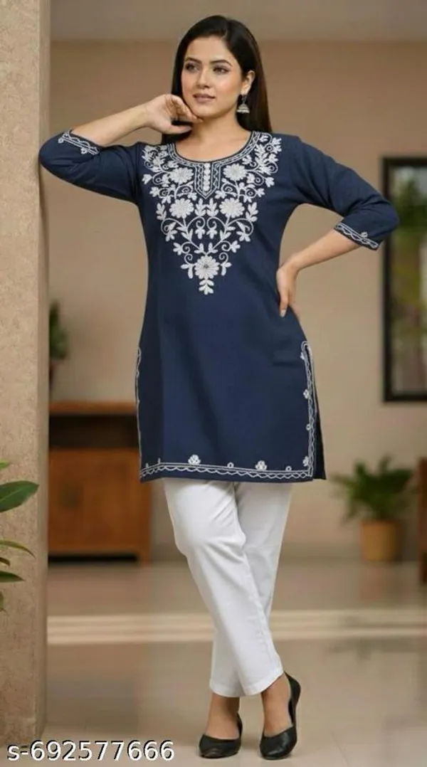 Blue_Khadi_Cotton_Premium_Trendy_Kurti_Set_For_Women
