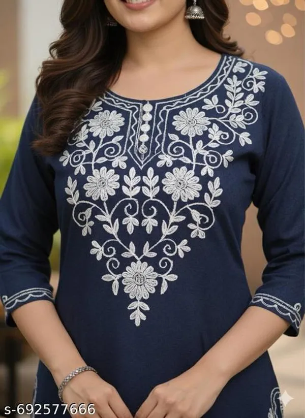 Blue_Khadi_Cotton_Premium_Trendy_Kurti_Set_For_Women