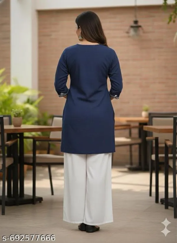 Blue_Khadi_Cotton_Premium_Trendy_Kurti_Set_For_Women